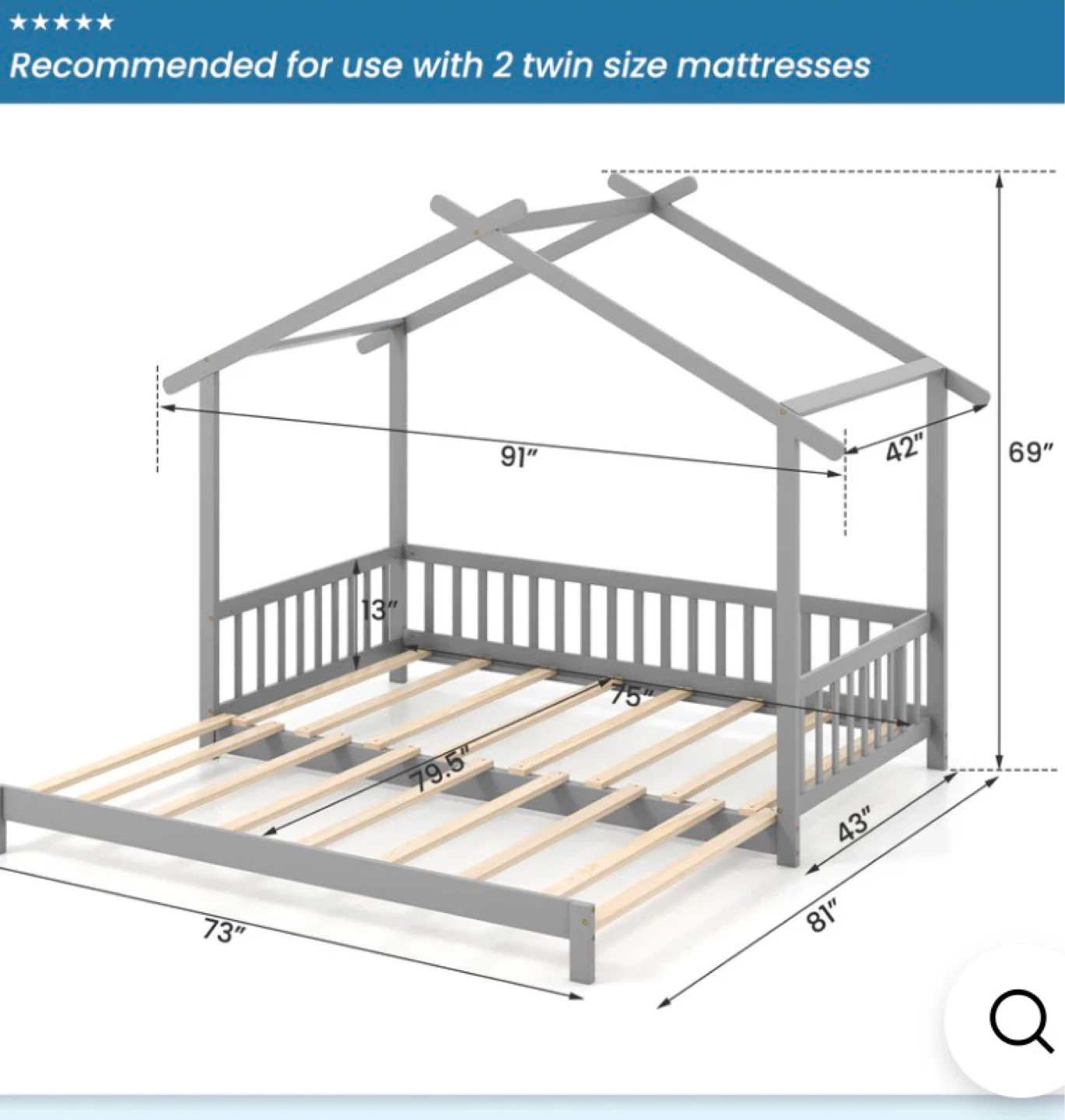 Grey extentable House Bed Frame - photo 2