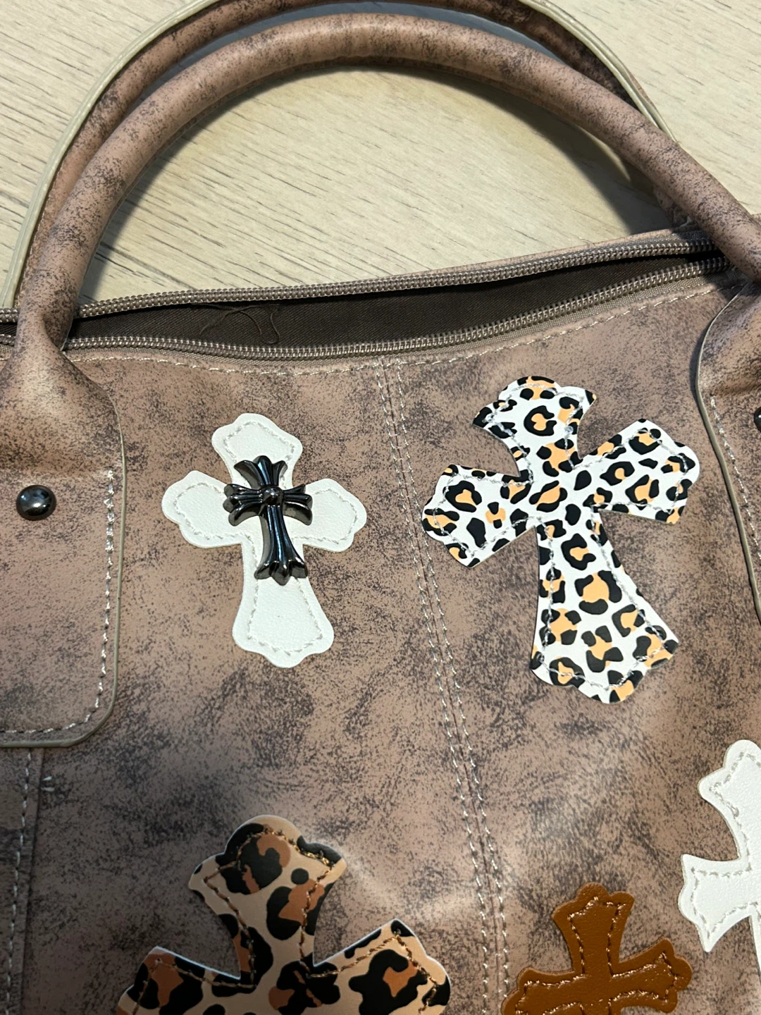 Chrome hearts Brown Faux Leather Cross Applique Satchel Bag - photo 2