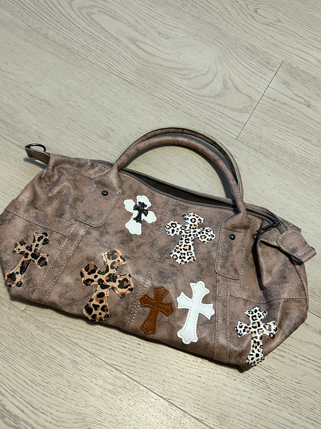 Chrome hearts Brown Faux Leather Cross Applique Satchel Bag