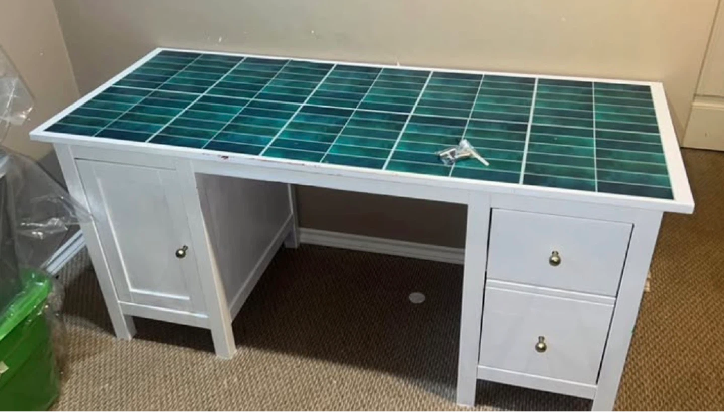 White Wooden Desk with Decorative Top