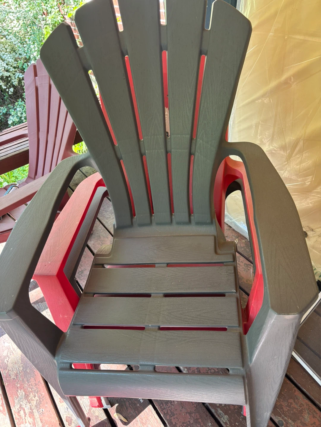 Grey and Red Plastic Adirondack Chair
