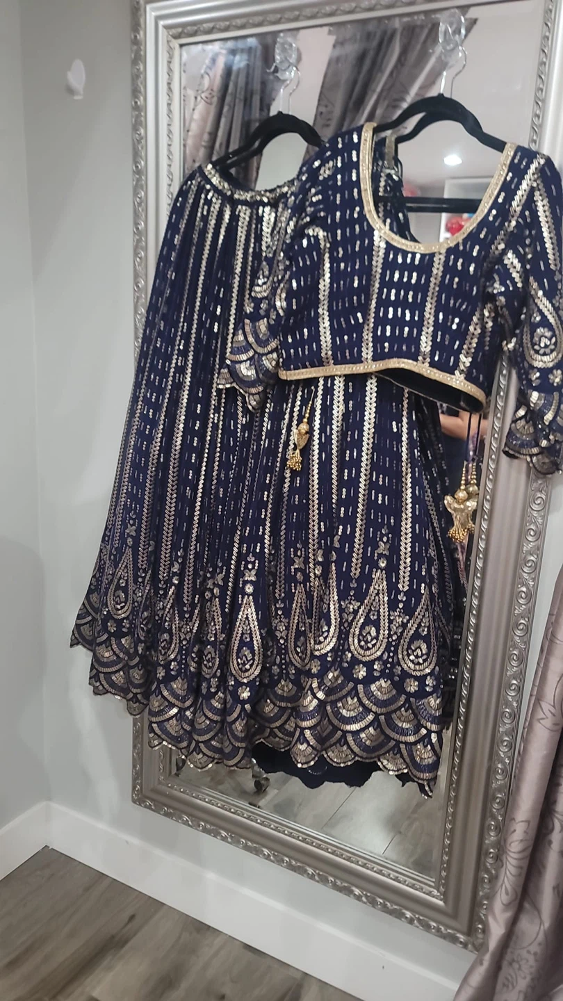 Navy Blue & Gold Embellished Lehenga Choli Set