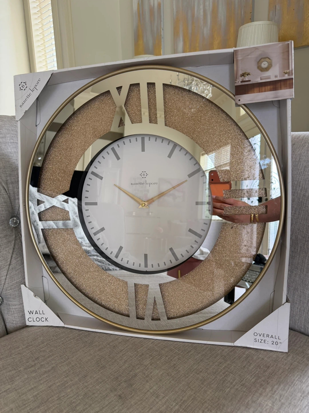 NEW 20” Mirrored Glitter Wall Clock - photo 2