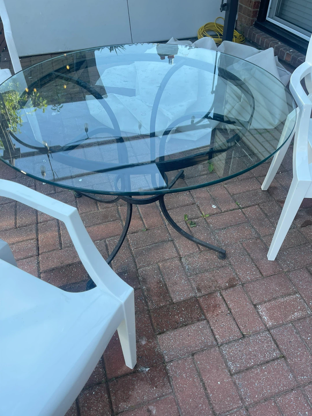 Glass top outdoor table with metal base - photo 2