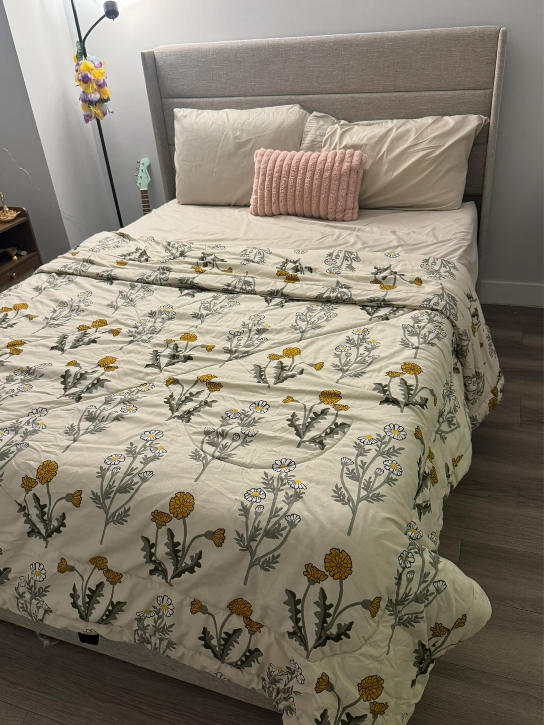 Upholstered Bed Frame with Storage + Mattress