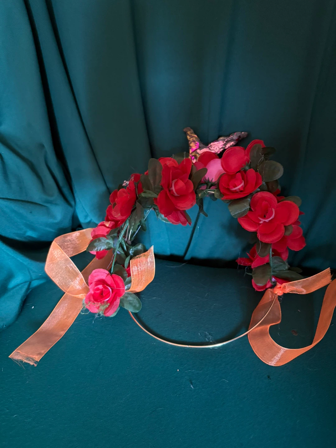 Floral Crown with Red Roses and Ribbons - photo 2