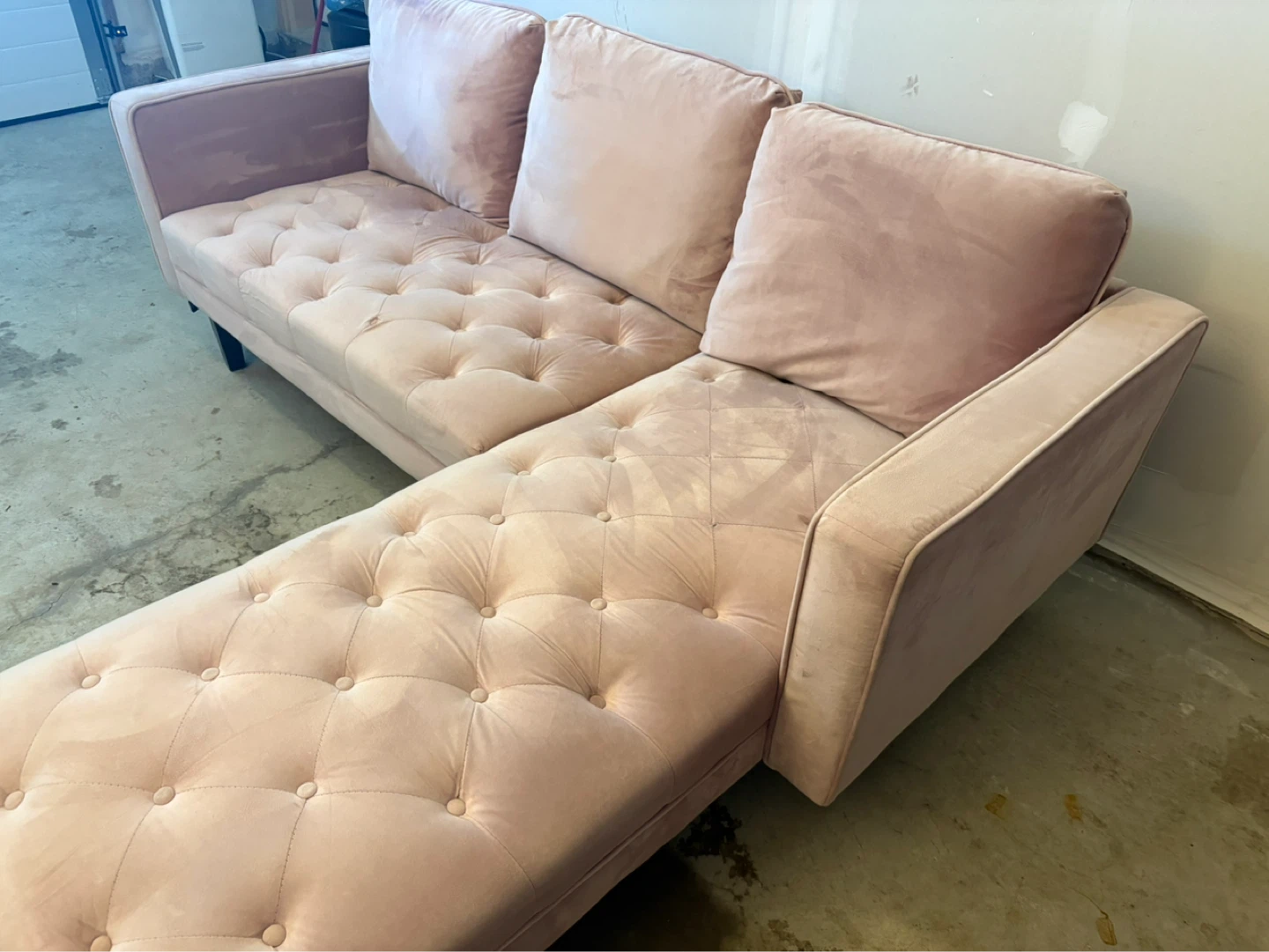 Pink Velvet Sectional Couch - photo 2