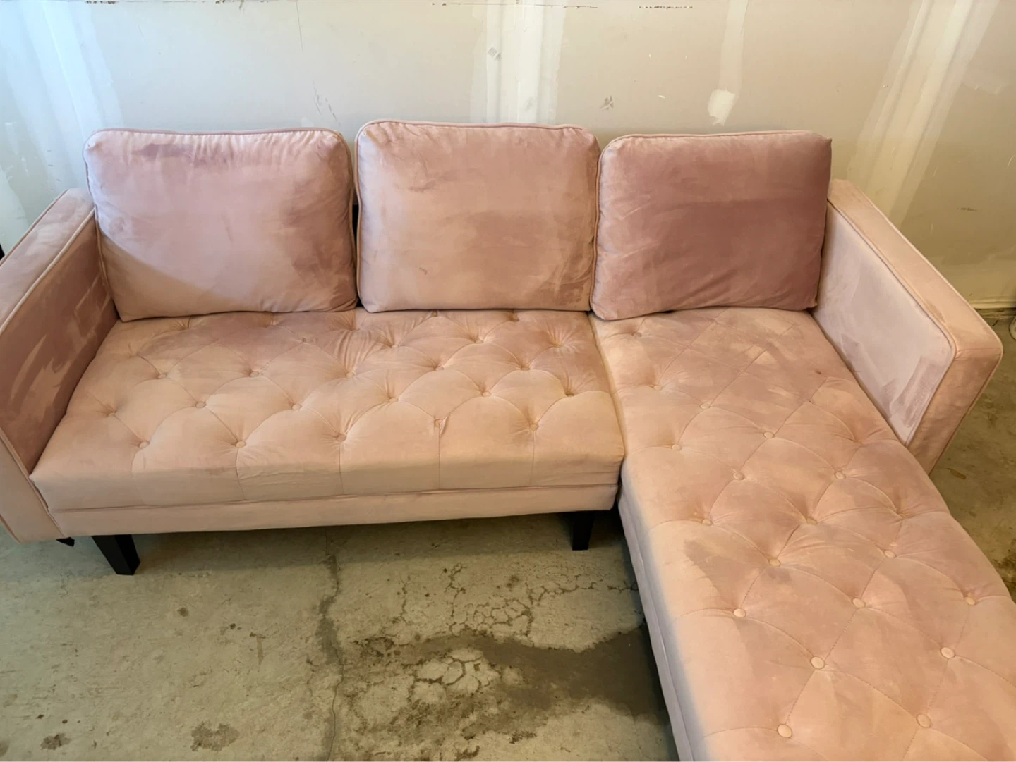 Pink Velvet Sectional Couch - photo 3