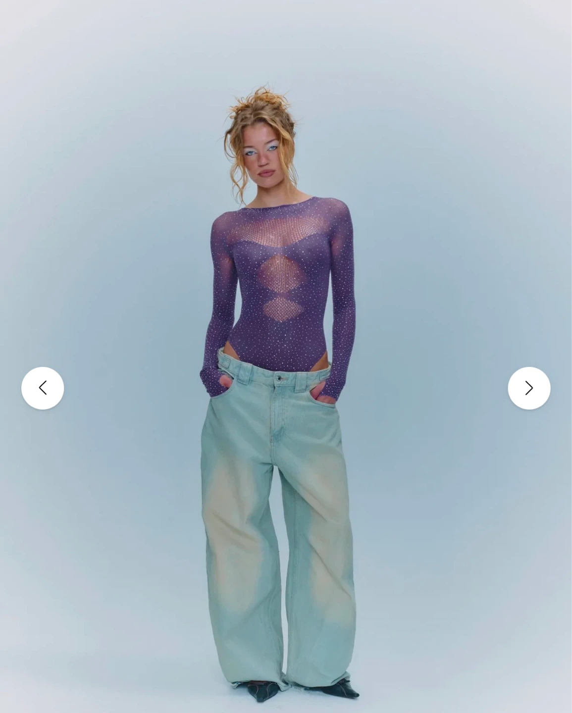 Ciberia Purple Rhinestone Mesh Bodysuit