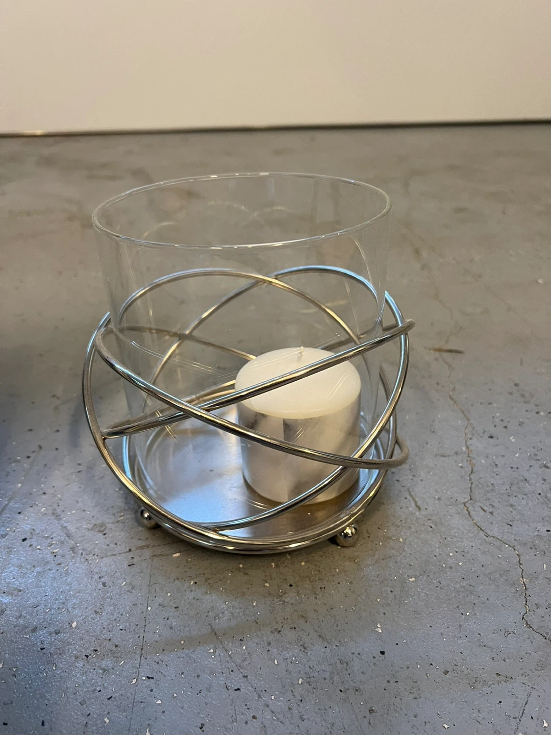 Glass Candle Holder with Metal Wire Accent