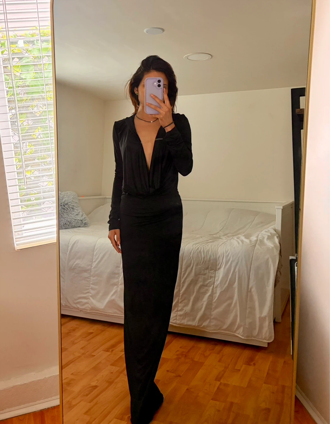 Black Long Sleeve Maxi Dress with Hood