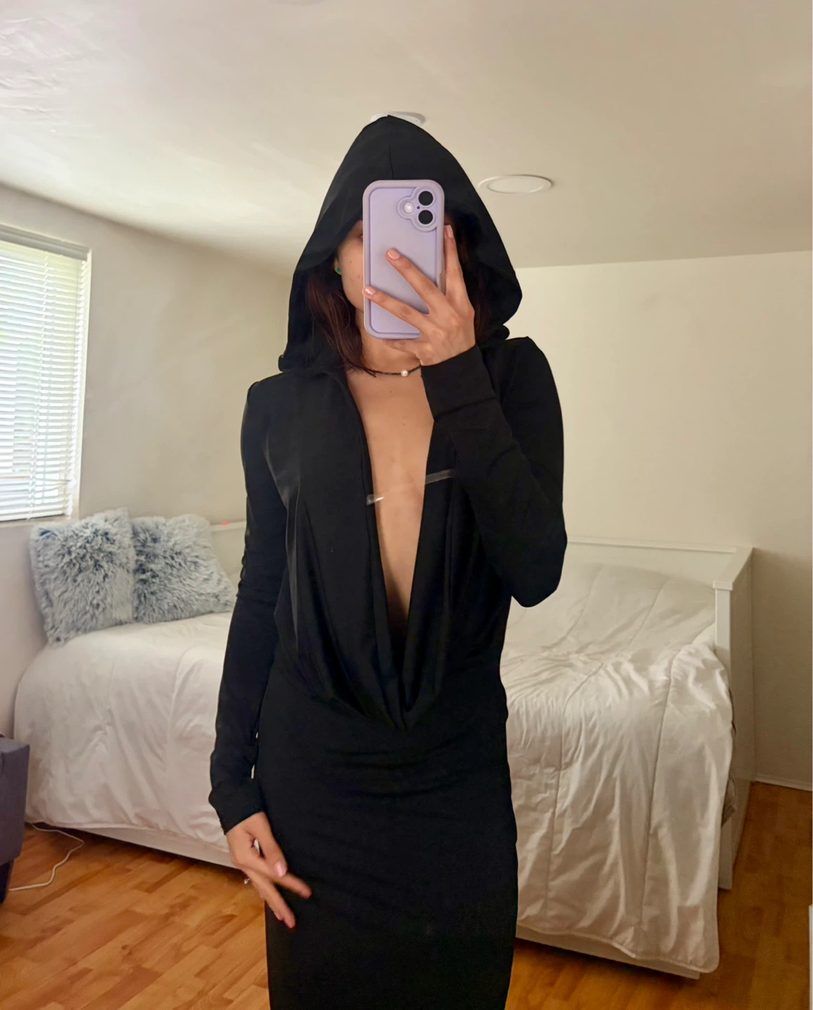 Black Long Sleeve Maxi Dress with Hood - photo 2