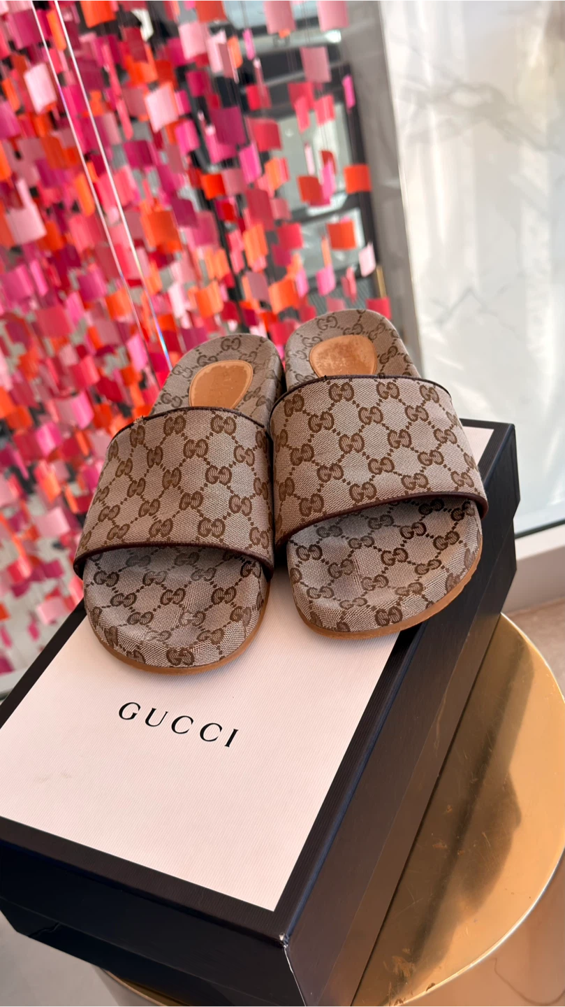 Authentic GucciGG Canvas Slide Sandal 'Beige Monogram'