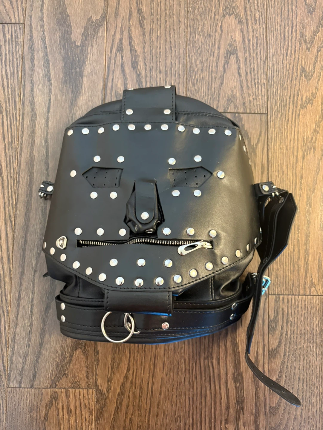 Black Leather Hood with Studs and Zipper