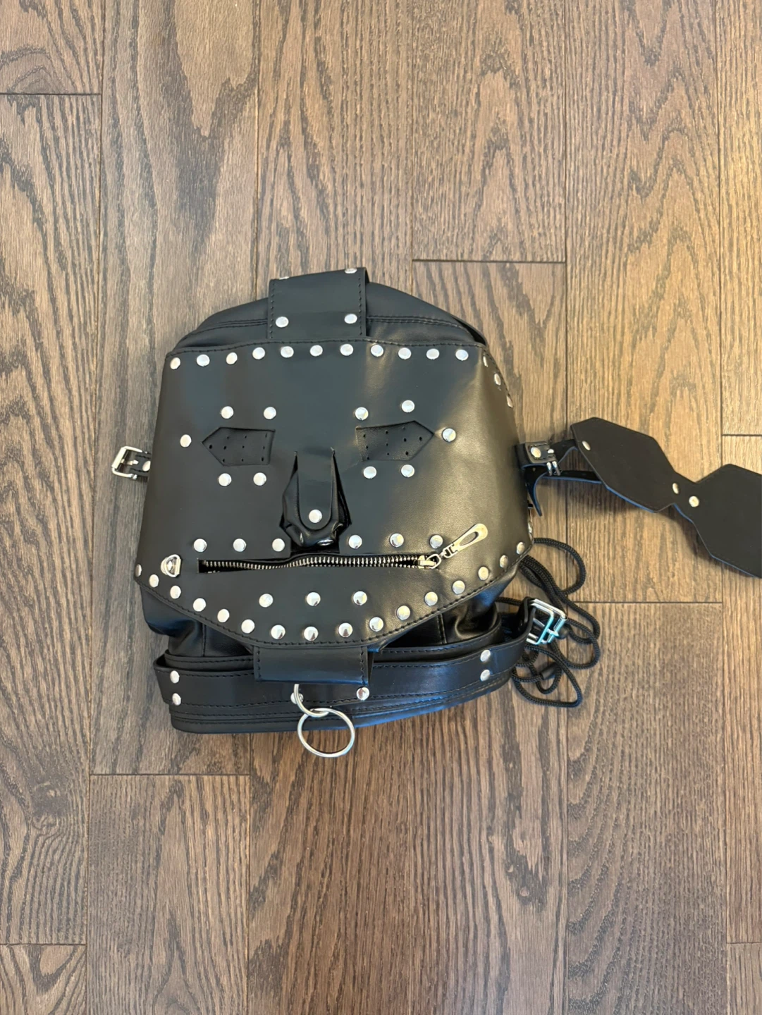 Black Leather Hood with Studs and Zipper - photo 3