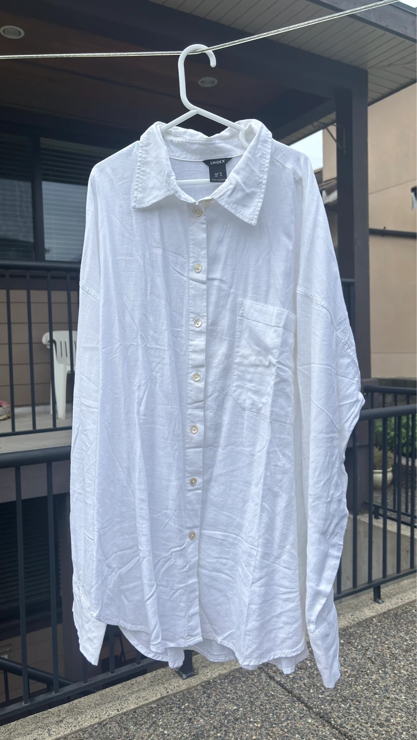 Lindex White Linen Button-Up Shirt - Size S