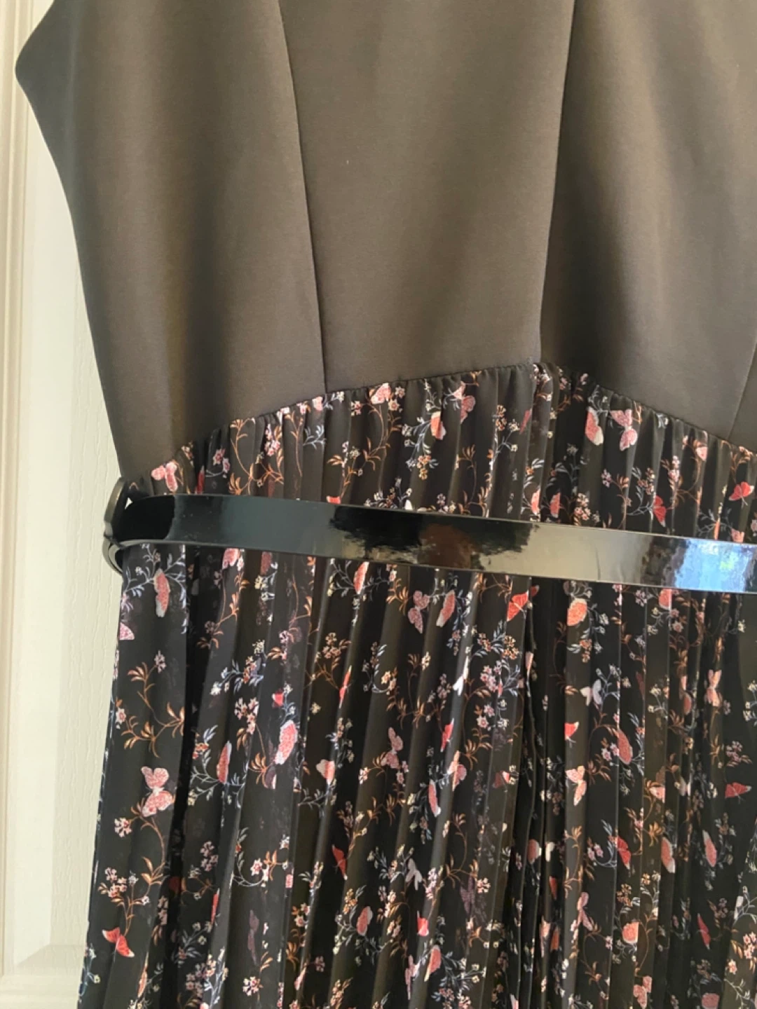 Cleo Black Sleeveless Dress with Floral Pleated Skirt - photo 4