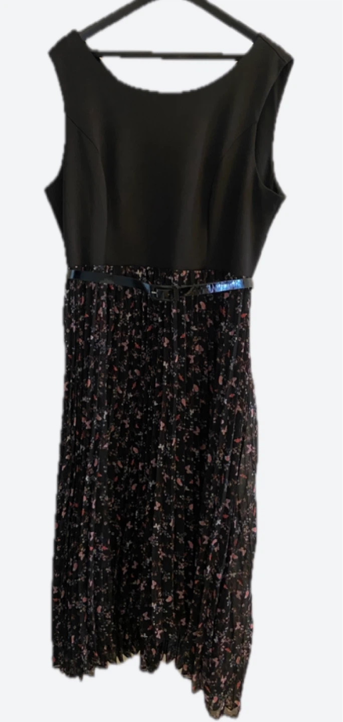 Cleo Black Sleeveless Dress with Floral Pleated Skirt