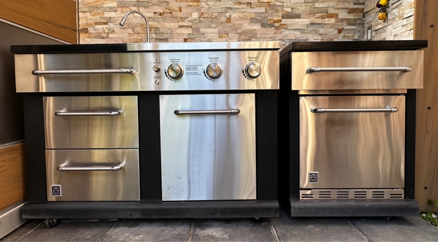 Modular Outdoor Kitchen Sink & Burner Module & refrigerator