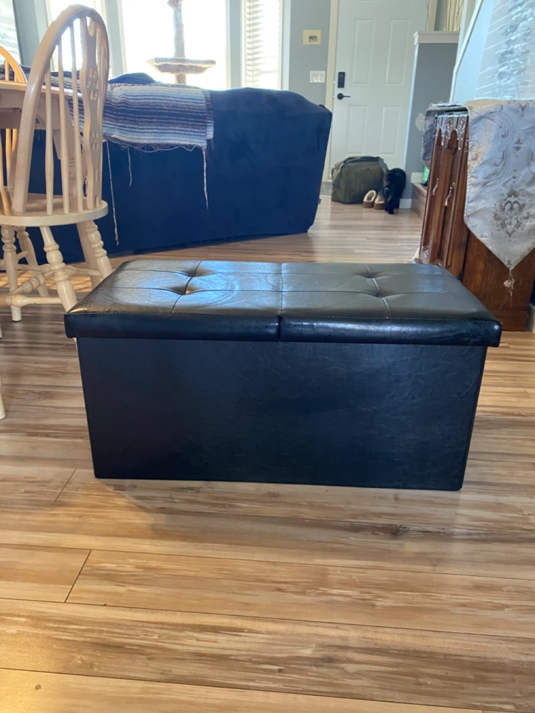 Black Leather Storage Ottoman