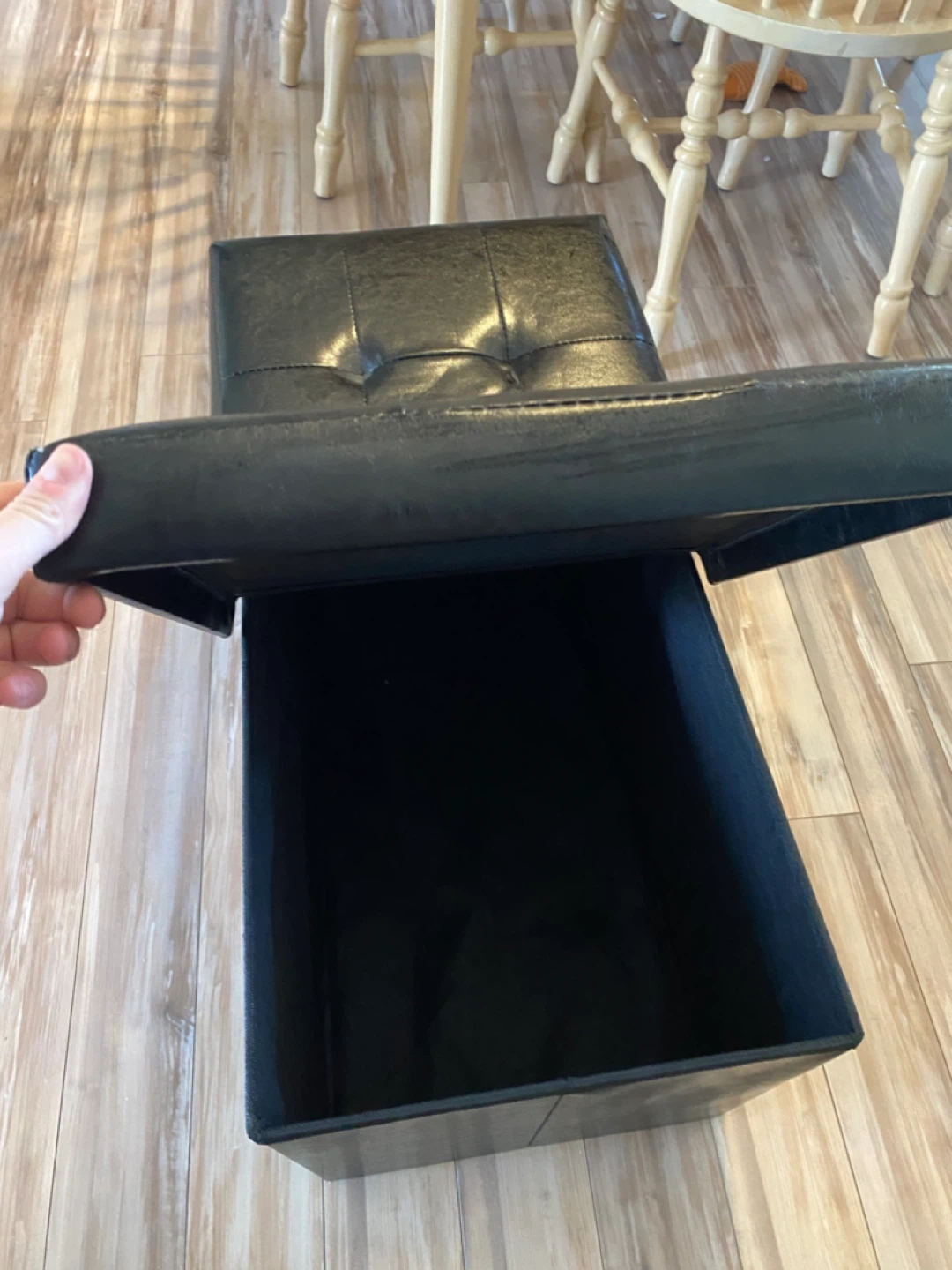 Black Leather Storage Ottoman - photo 2