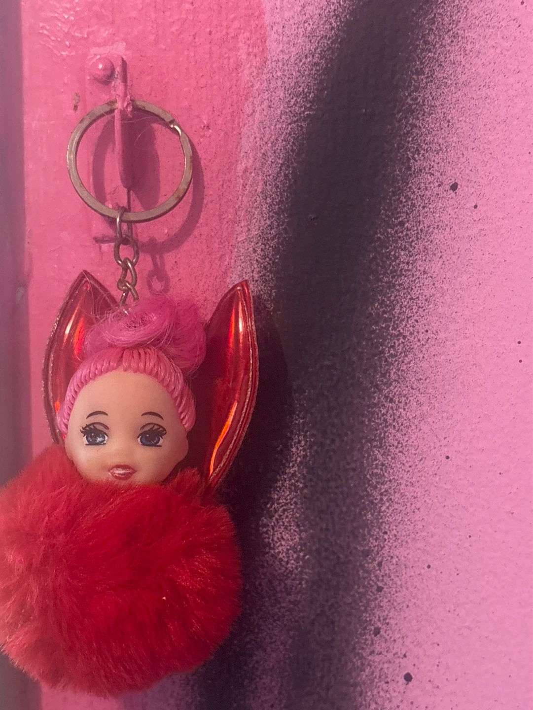 Fuzzy Red Doll Keychain