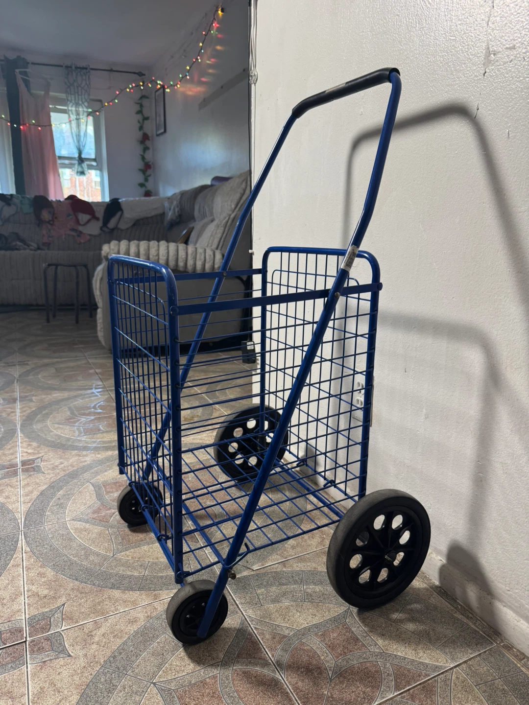 Blue Rolling Shopping Cart