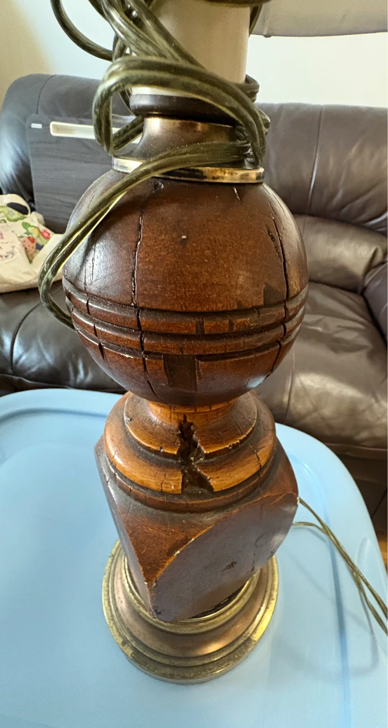 Vintage Wooden Table Lamp with Cream Shade - photo 2