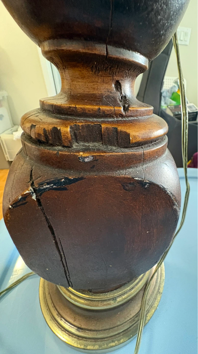 Vintage Wooden Table Lamp with Cream Shade - photo 3
