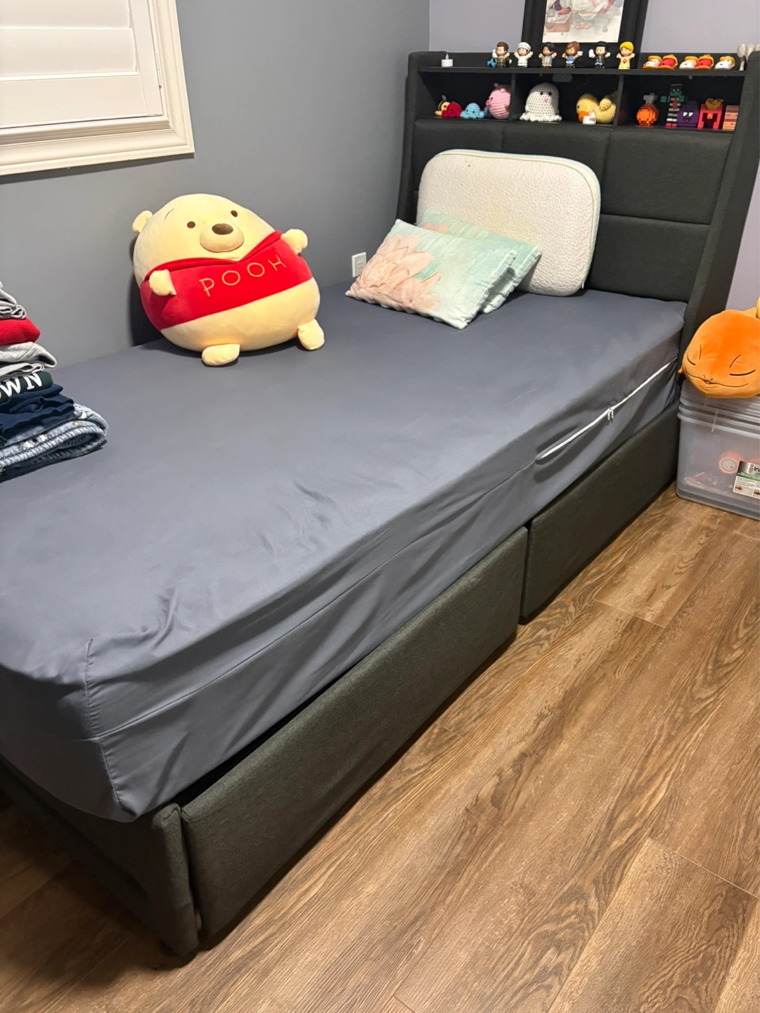 Rolanstar Twin Size Bed Frame with built-in storage headboard