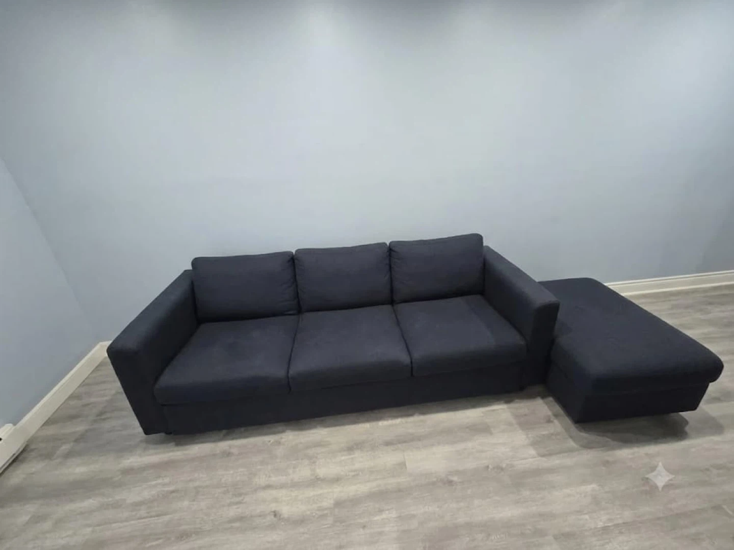 Dark Blue Three-Seater Sofa with Ottoman