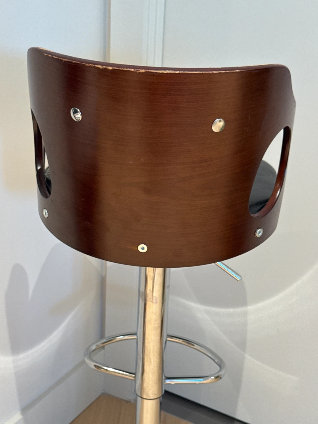 Adjustable Bar Stool - Black Faux Leather and Wood - photo 3
