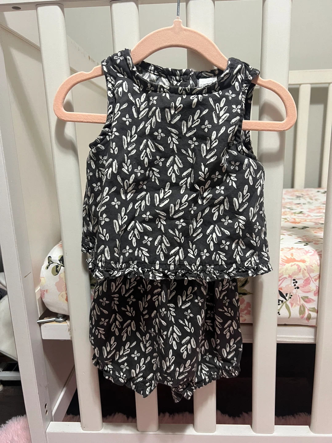 Baby Romper Set - grey + white Floral Pattern