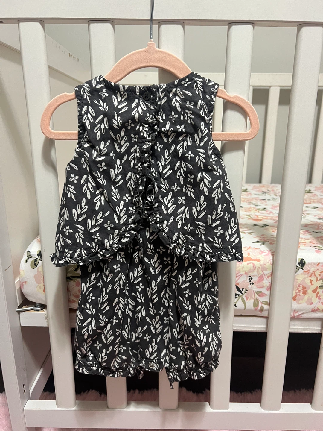 Baby Romper Set - grey + white Floral Pattern - photo 2