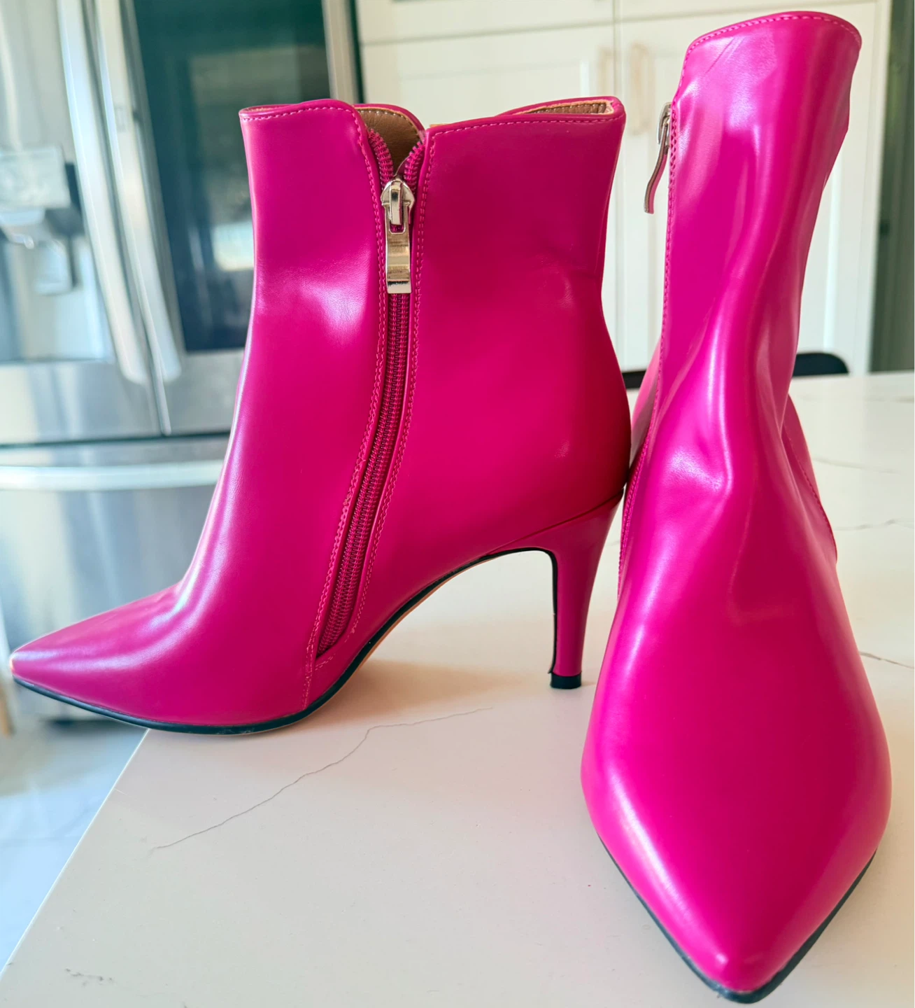 Hot Pink Pointed Toe Stiletto Ankle Boots