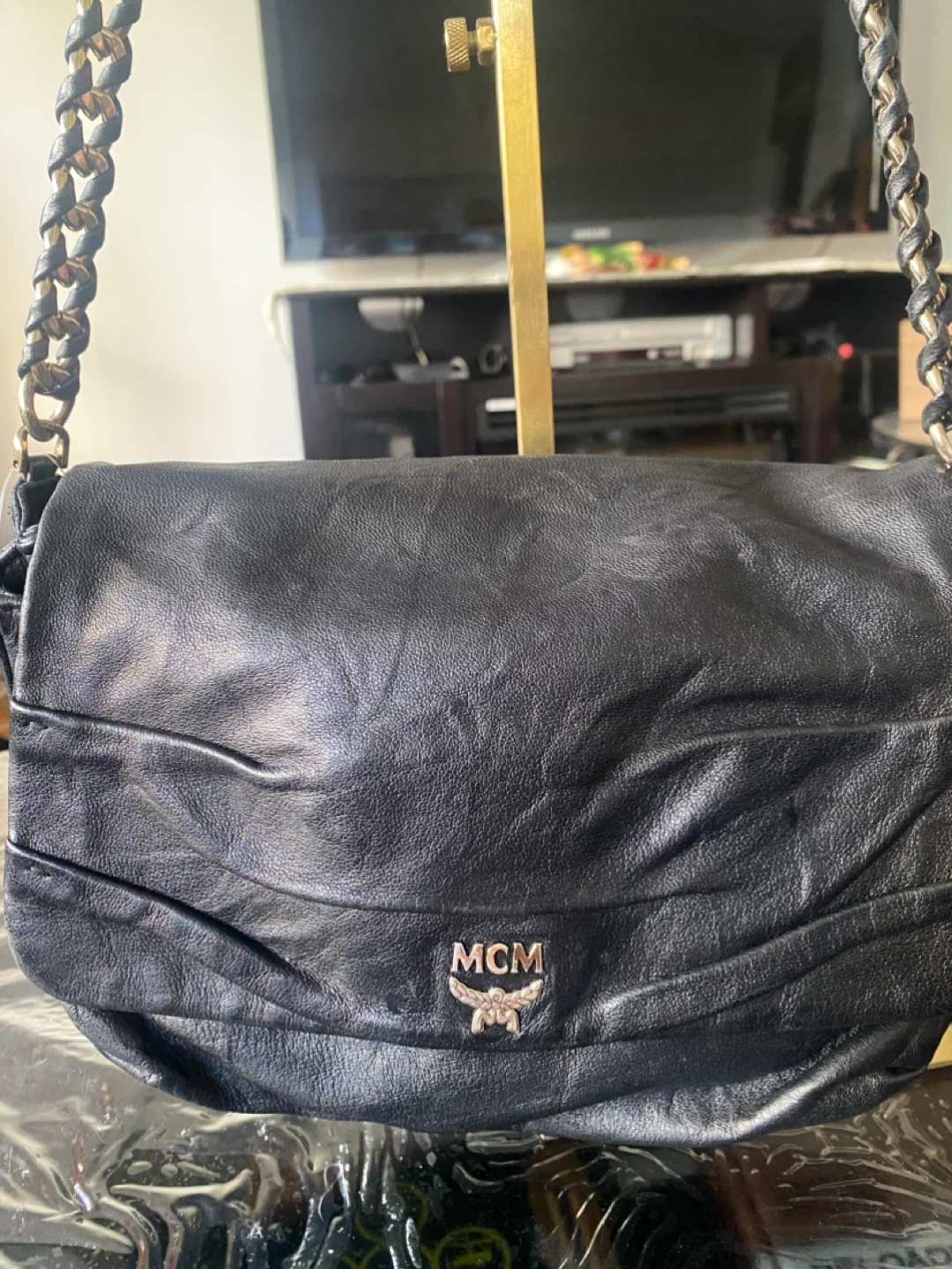 MCM Black Leather Shoulder Bag with Chain Strap - photo 2