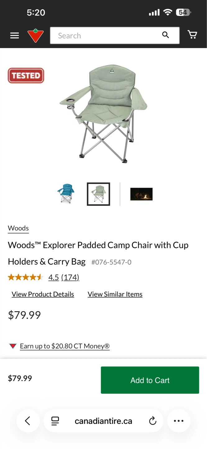 Woods Explorer Padded Camp Chair with Cup Holders & Carry Bag