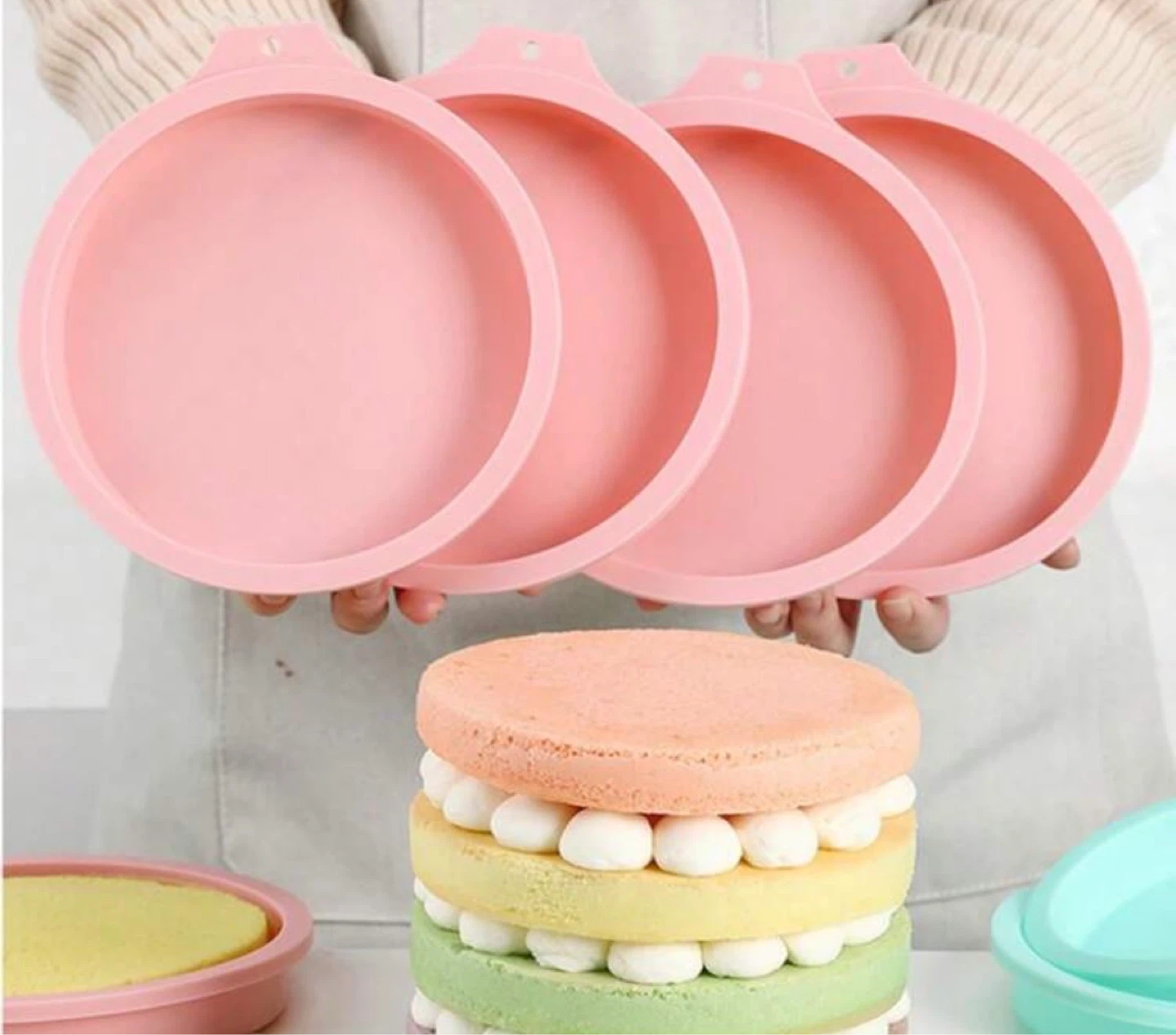 🎂 Round Silicone Cake Molds Set (6" Large / 4" Mini 4-Pack) - photo 4