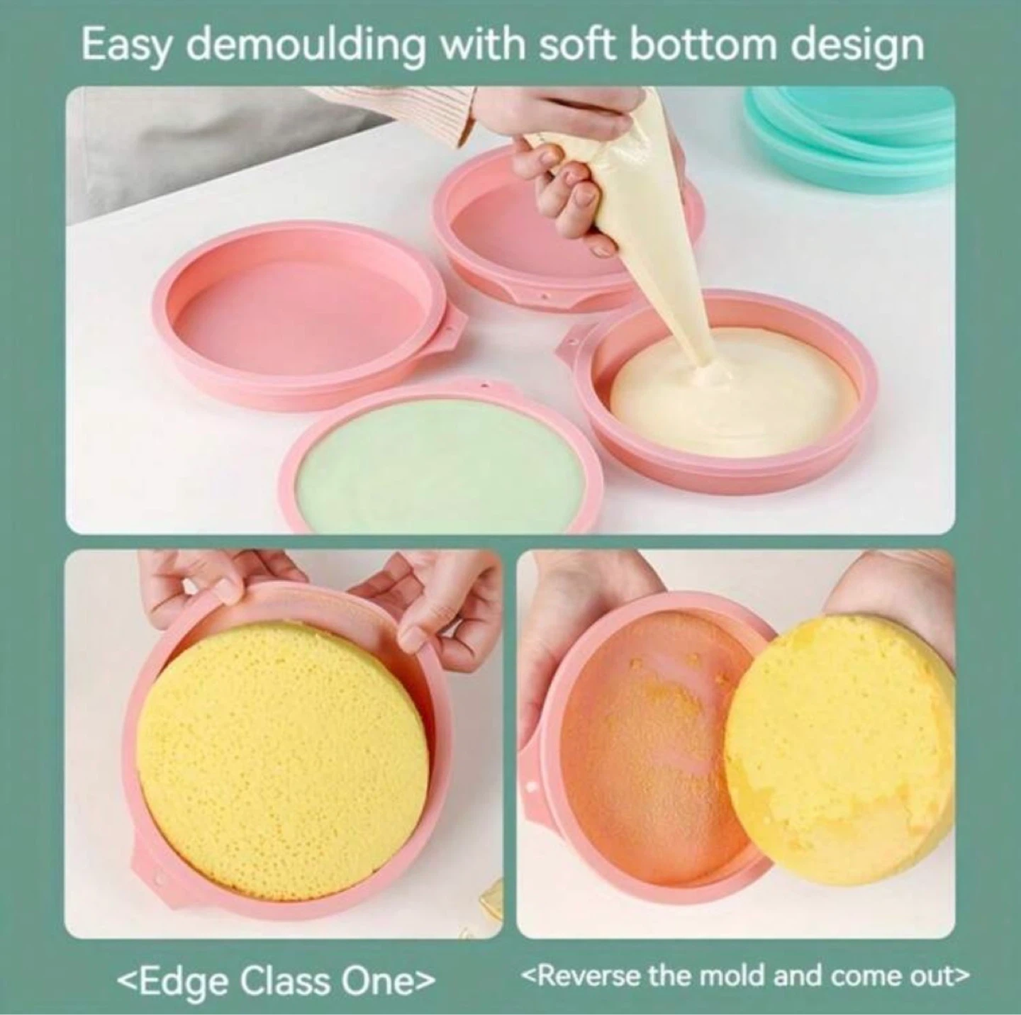🎂 Round Silicone Cake Molds Set (6" Large / 4" Mini 4-Pack) - photo 2