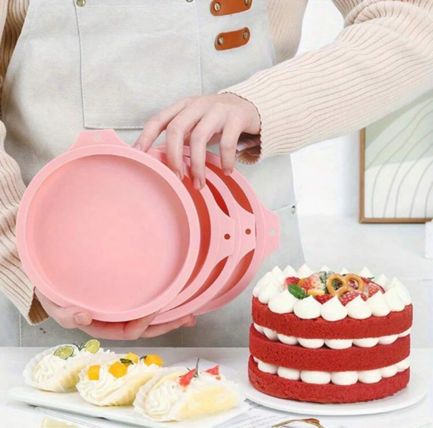 🎂 Round Silicone Cake Molds Set (6" Large / 4" Mini 4-Pack)