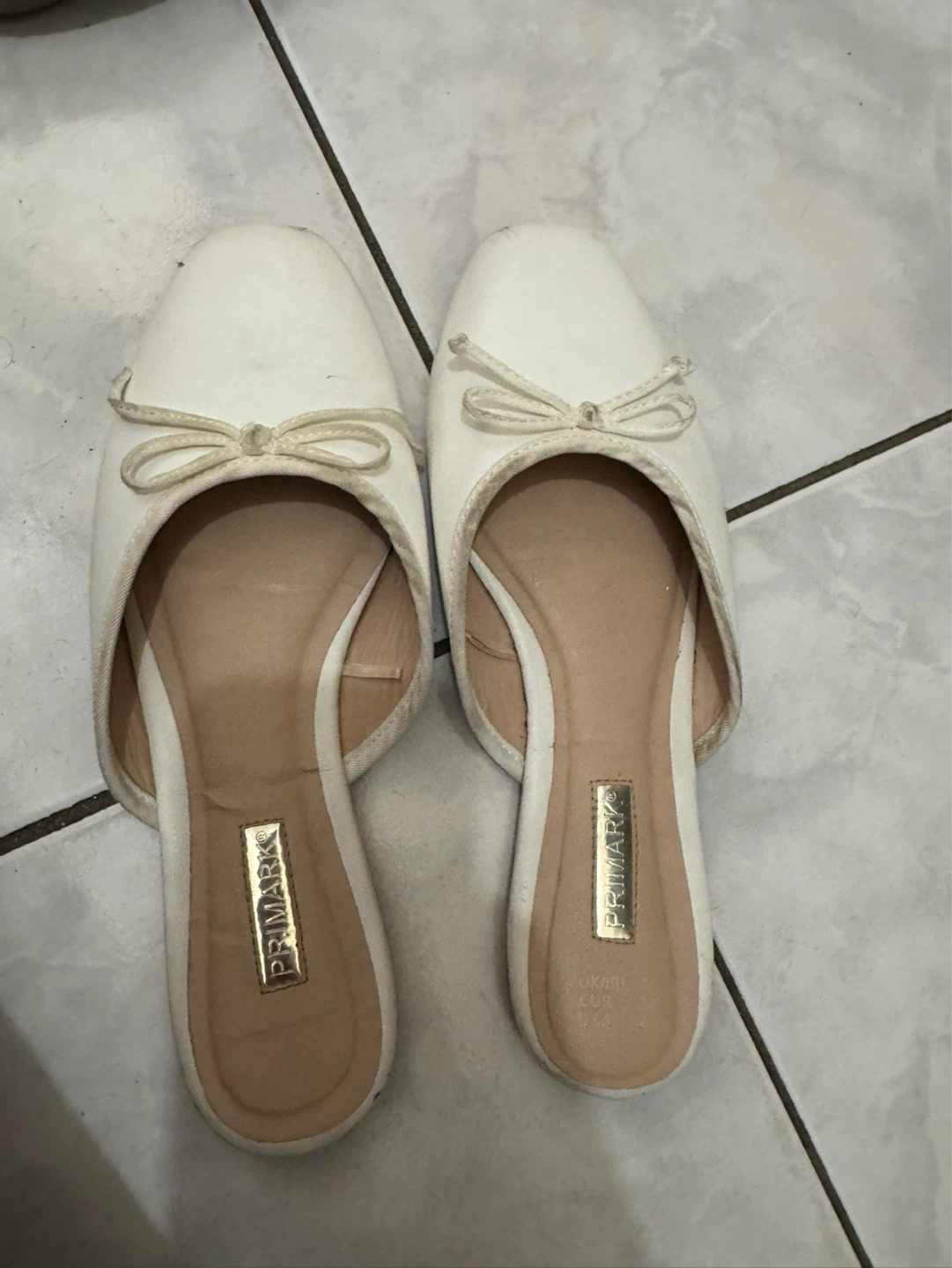 Primark White Bow Mules - Size 7 USA