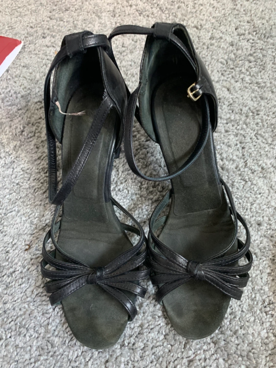 Rene Caovilla Dancing Black Leather Heels with Bow Detail