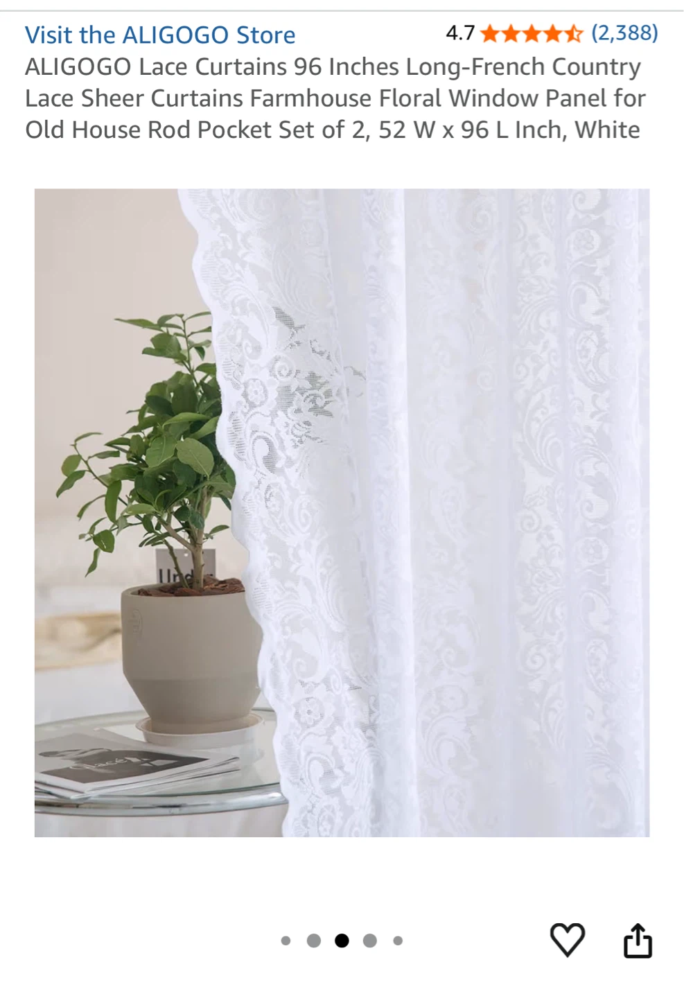 ALIGOGO Lace Curtains  - Set of 2 - photo 2