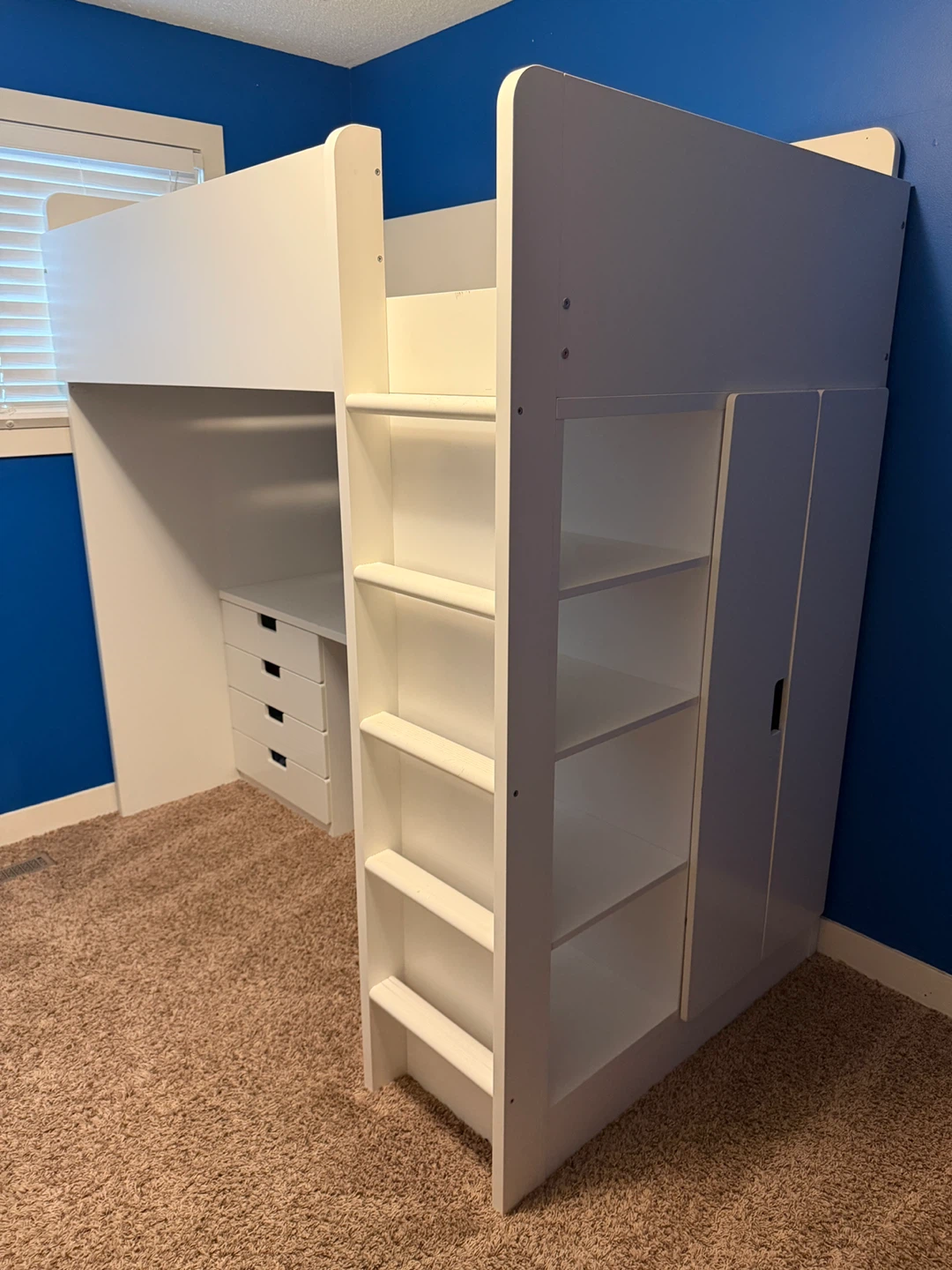 White Loft Bed with Desk and Storage
