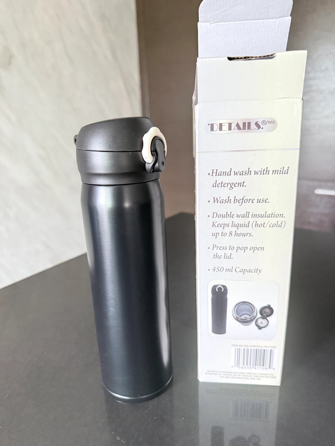 Black Insulated Tumbler stainless steel water bottle- 450 ml