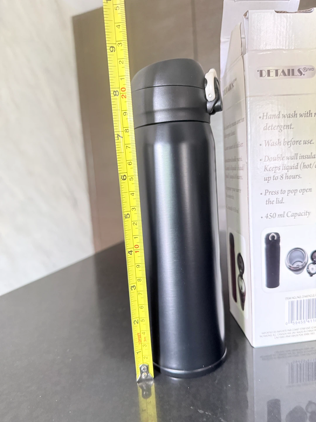 Black Insulated Tumbler stainless steel water bottle- 450 ml - photo 3