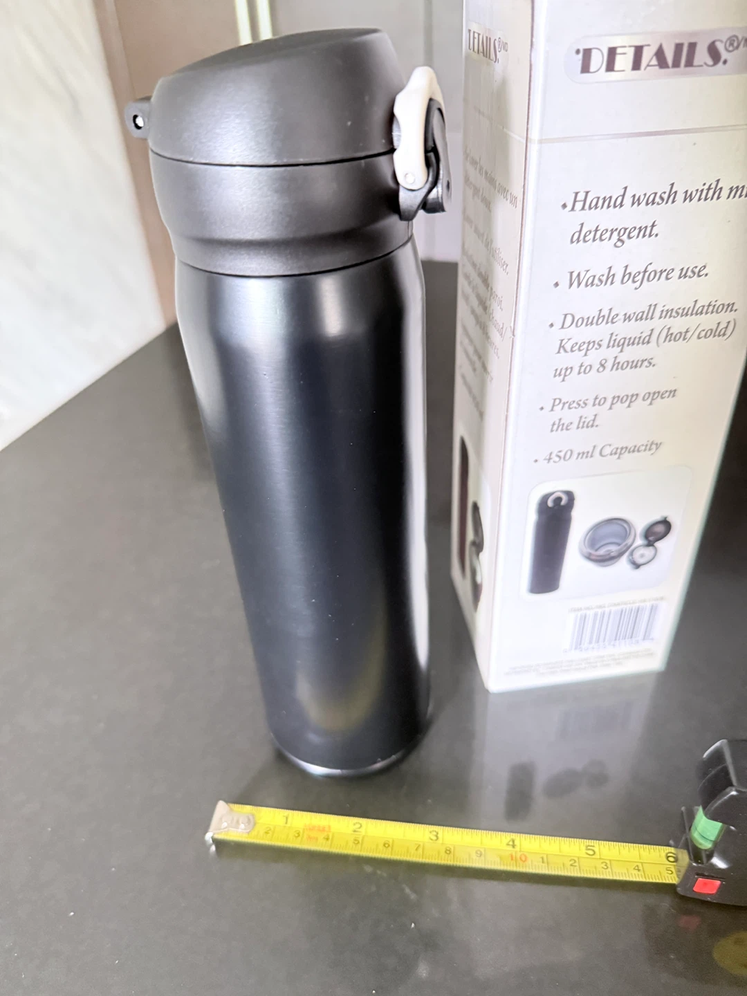 Black Insulated Tumbler stainless steel water bottle- 450 ml - photo 2