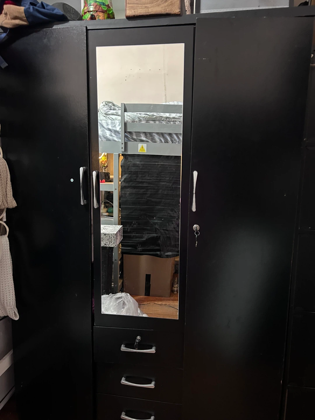 Black Wardrobe with Mirror and Drawers