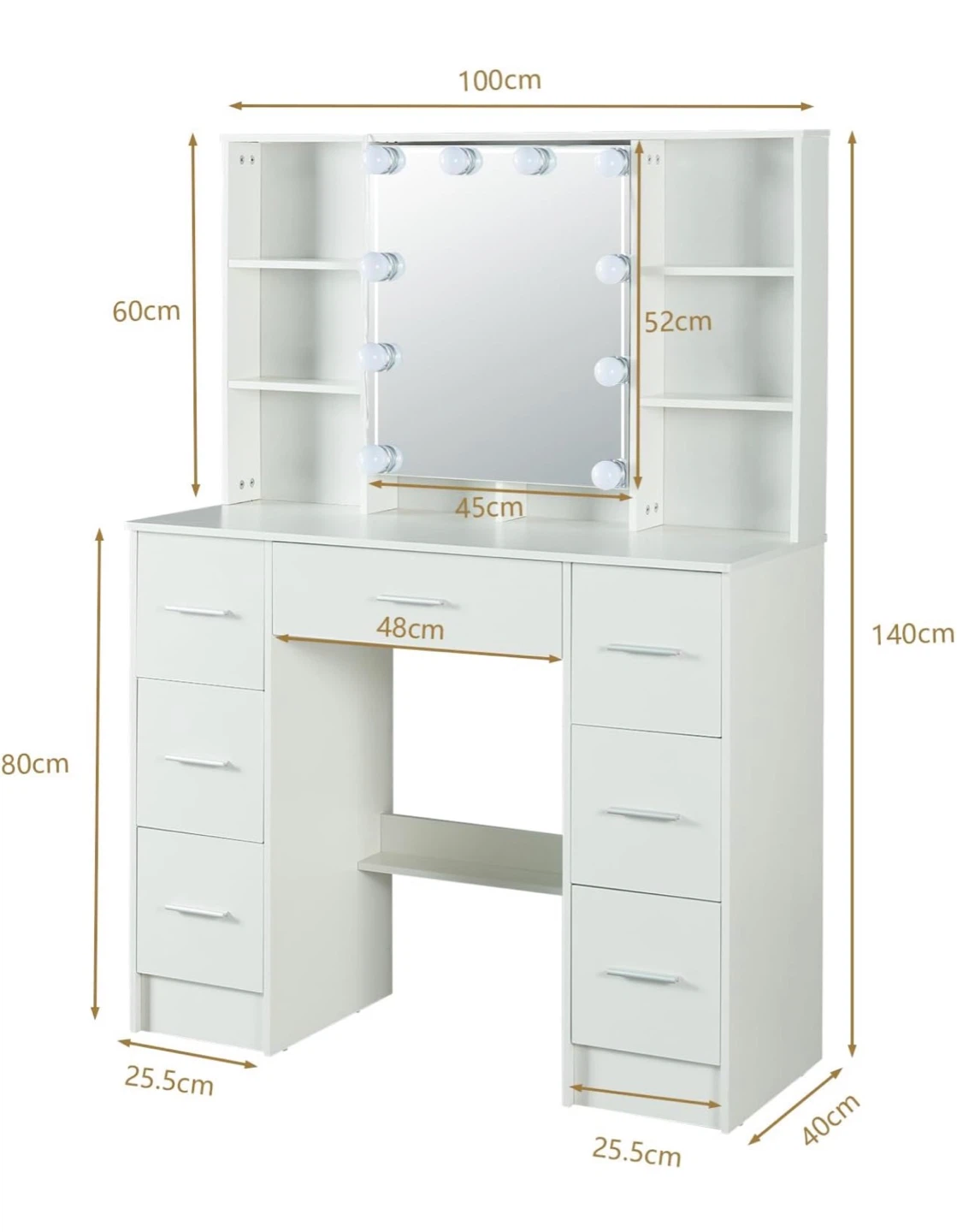 White Vanity Set with Lighted Mirror and Stool - photo 2