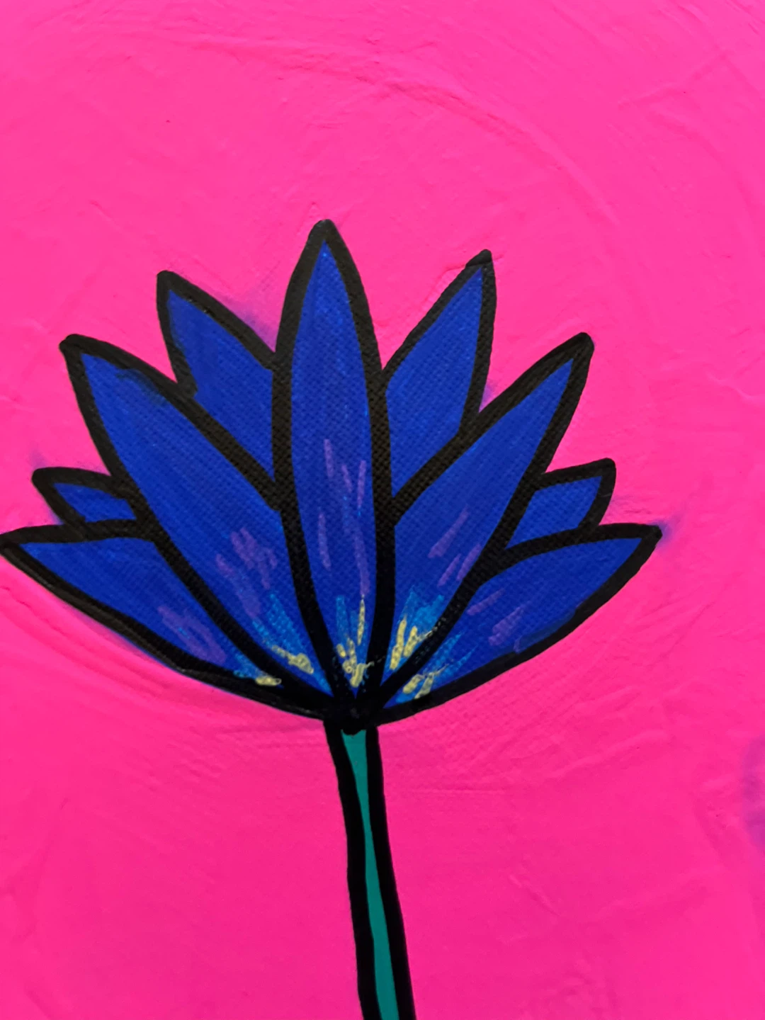 Blue Lotus Flower Painting on Round Canvas - photo 3